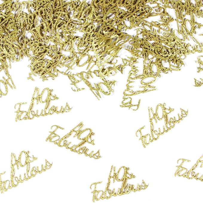Gold 40th Birthday Decorations - Happy 40 Years Old Confetti & Fabulous Party Favor Gift Decor for Wedding Anniversary
