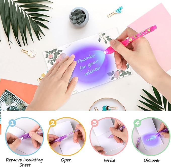 TAFULOR Invisible Ink Pen for Kids, Birthday Party Favors for Girls Boys, Spy Pens with UV Light Secret Message Magic Markers, Goody Bag Stuffers Toys for 4-12 Year Old Girls Boys Gift (24PCS)