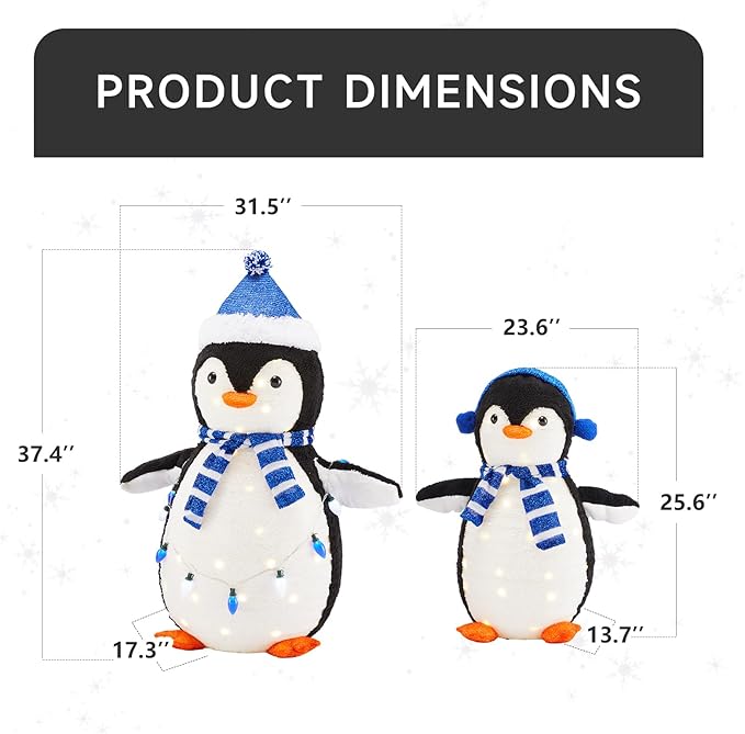 DUMOS 2-Piece Lighted Penguin Family Outdoor Christmas Decoration, Pop up Holiday Decor with 150 LED Lights for Yard, Garden, Storefront, Blue