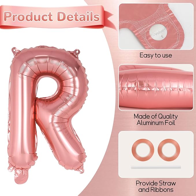 52 Pcs Rose Gold Letter Balloons,16 Inch Foil Alphabet Letter Balloons,Letter A-Z Balloon Banner Custom Phrase Balloon for Birthday Party Wedding Anniversary Decoration (Rosegold 52pcs)