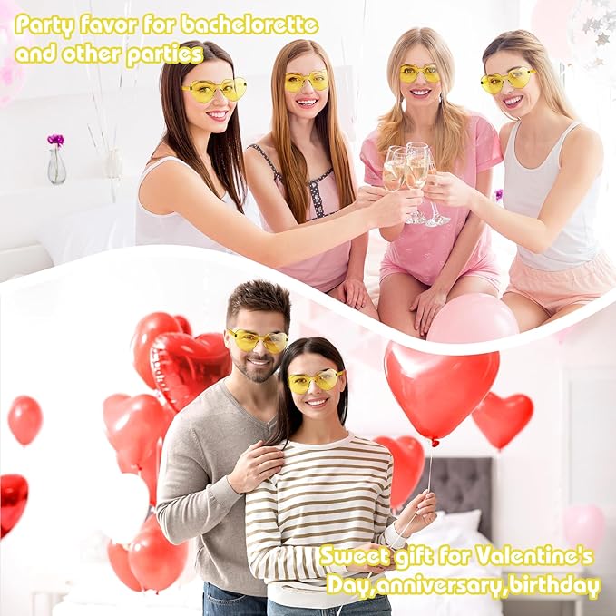 12 Pack Heart Sunglasses for Women Transparent Heart Glasses for Bachelorette Birthday Party Favor Gifts