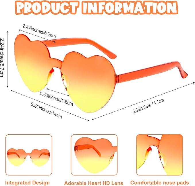 12 Pack Heart Sunglasses for Women Transparent Heart Glasses for Bachelorette Birthday Party Favor Gifts