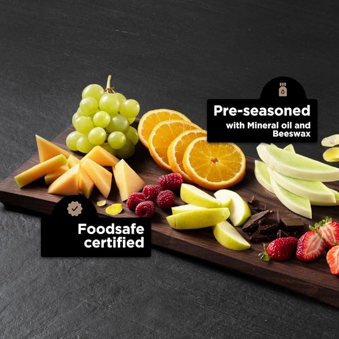 Large Charcuterie Board - Walnut Wood Serving Board with Handles - Perfect Live Edge Design for Displaying Cheese, Bread, Fruit - Modern Wood Charcuterie Board for Parties - 24x9x0.75 inches