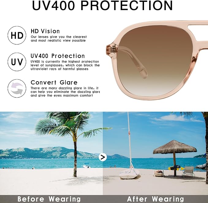 YDAOWKN Retro Square Aviator Sunglasses for Womens Mens Vintage 70s Double Bridge Sun Glasses