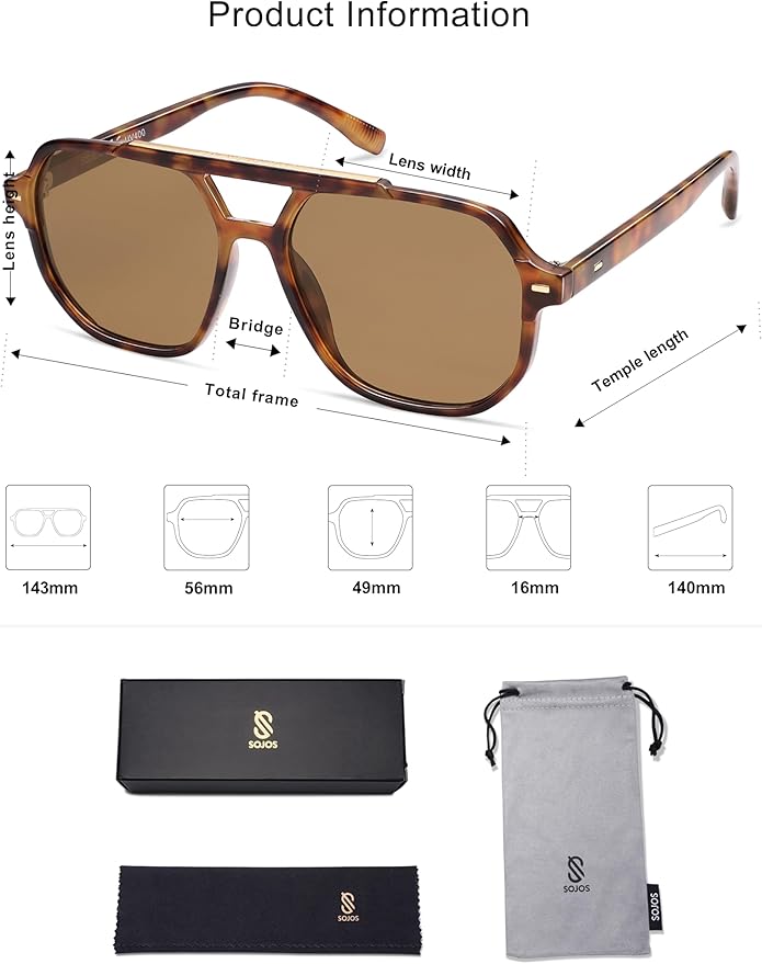 SOJOS Retro Trendy Aviator Polarized Sunglasses Men Women Vintage 70s Square Stylish Frame Sun Glasses SJ2283