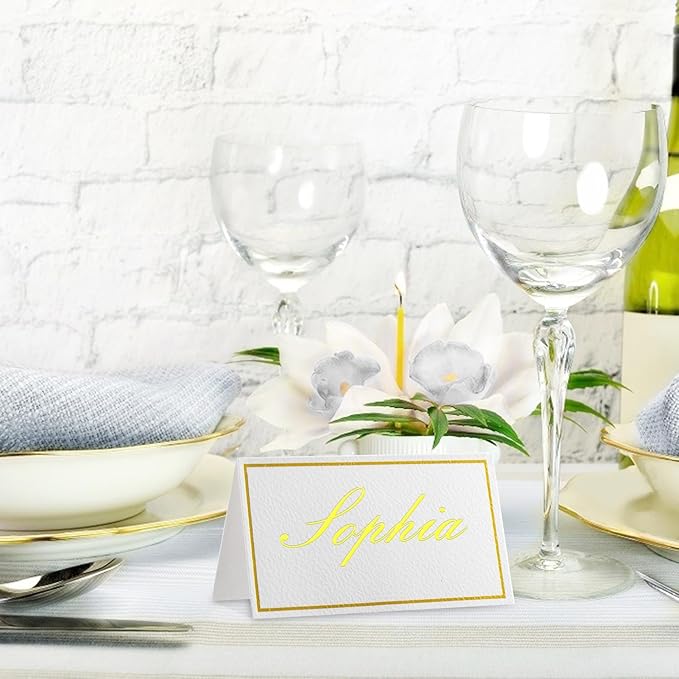 60Pcs Premium Place Cards, Small Table Cards with Gold Foil Border, 2" x 3.5" Tent Card, Escort Card, Name Card, Wedding Place Cards for Wedding, Table, Dinner Parties, Seating Cards