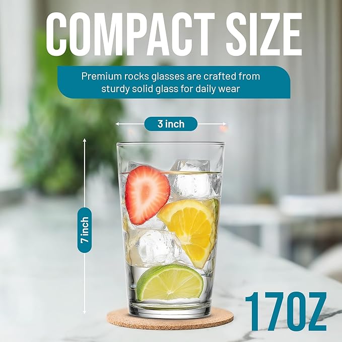 Tumbler Glasses Set of 10, Highball Set 17 Oz Glass, Dishwasher Safe Tall Drinking Glasses Set for Wine, Beer, and Cocktail, Aura Drinkware Set