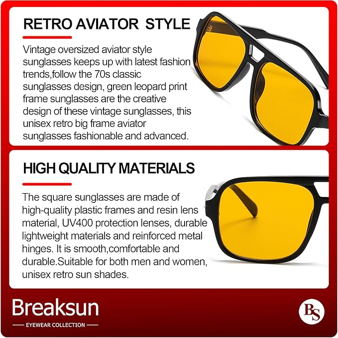 Retro Aviator Sunglasses for Women Men Trendy Classic 70s Square Green Aviator Sun Glasses Vintage Shades