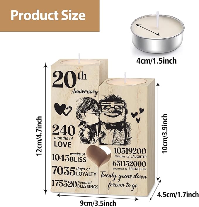 20th Anniversary Wedding Gifts for Wife,Husband, Couples Gift Candlestick, Twenty Years Wedding Anniversary Present Gifts for Her, Him, Parents, Mum and Dad