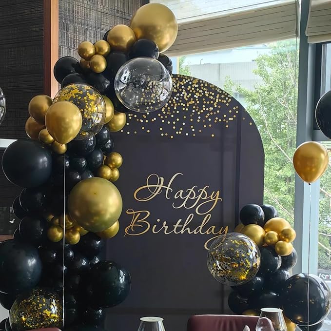Black Gold Silver Balloon Garland Arch Kit, 166Pcs 5 10 12 18 inch Latex Balloons with Gold Confetti for 2025 New Year Graduation Wedding Birthday Party Decoration