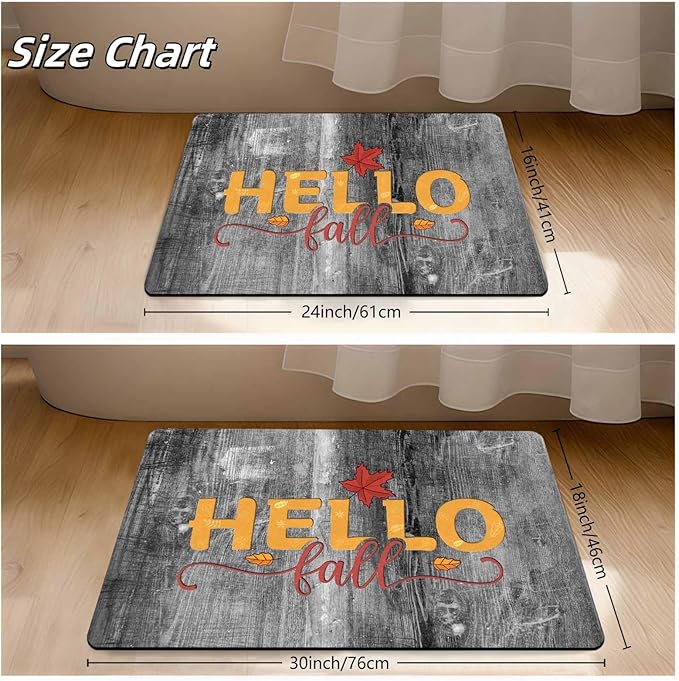 Hello Fall Door Mat Fall Maple Leaves Welcome Doormat, Seasonal Harvest Thanksgiving Vintage Rustic Low-Profile Floor Switch Mat for Indoor Outdoor