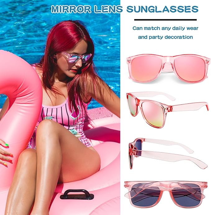 12/24 Pack Wholesale Retro Neon Colors Party Favor Supplies Unisex Sunglasses Bulk for Adults Teens, UV400 Protection