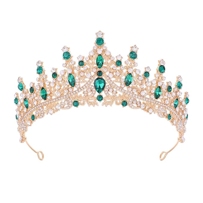 Green Tiara for Women Crystal Queen Crowns Rhinestone Princess Tiaras for Girl Wedding Headband for Bride Hair Accessories for Halloween Costume Birthday Party Prom Mother's Gifts