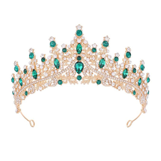 Green Tiara for Women Crystal Queen Crowns Rhinestone Princess Tiaras for Girl Wedding Headband for Bride Hair Accessories for Halloween Costume Birthday Party Prom Mother's Gifts