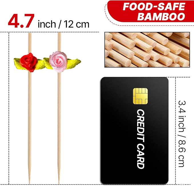 PuTwo Colorful Flower Cocktail Picks 4.7 Inch 100pcs Bamboo Fancy Skewers Toothpicks for Appetizers Food Drink Fruit Sandwich BBQ Wedding Charcuterie Boards Accessories Cocktail Party Supplies