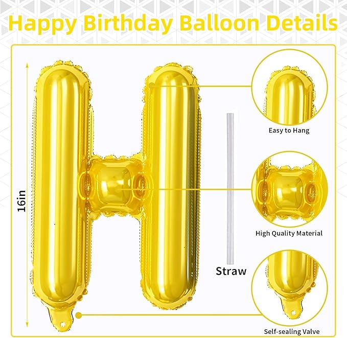Blue and Yellow Happy Birthday Balloon Banner, 16 Inch Blue Gold Happy Birthday Bunting Banner Letter Foil Balloons for Boys Soccer Club Theme Cartoon Style Birthday Party Decorations Supplies
