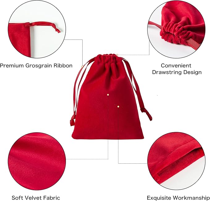 12pcs Red Velvet Drawstring Bags 3x4 inches Small Velvet Cloth Gift Bags Jewelry Pouches for Bracelet Storage Wedding Party Favor Christmas