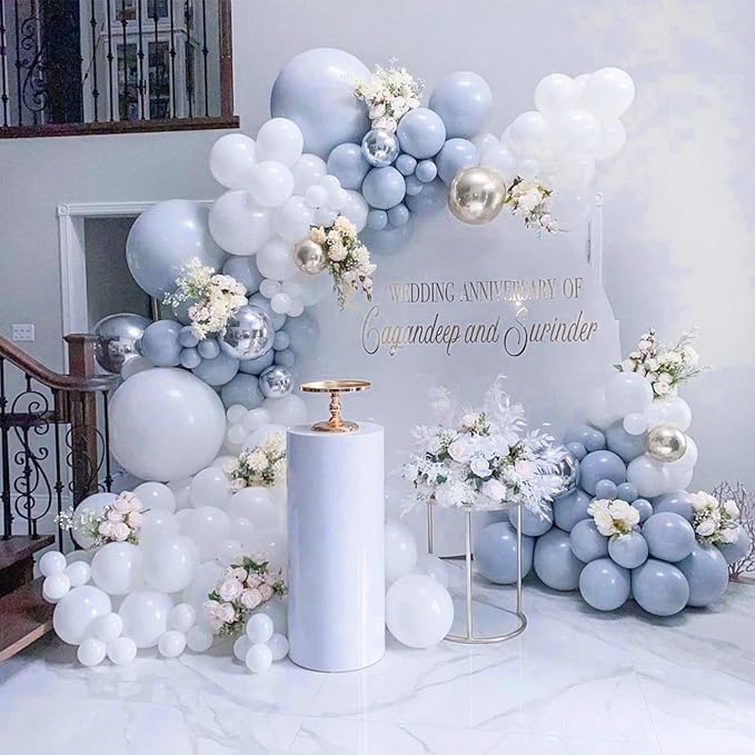 PartyWoo Dusty Blue Balloons 100 pcs Different Sizes of 18 12 10 5 Inch Light Boho Blue Balloon Arch Kit Garland for Graduation Wedding Baby Shower Graduation Birthday Party Decorations Blue-F51
