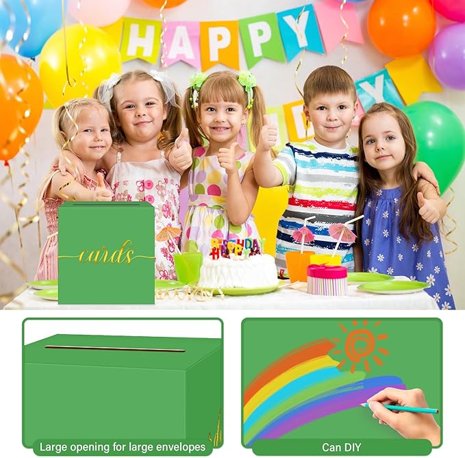 1 Pack Green and Gold Foil Card Box for Party, 8.7" Green Gift Card Box Money Box for Birthday, Wedding, Baby Shower, Retirement, Anniversary, Bridal Shower, Raffle Ticket