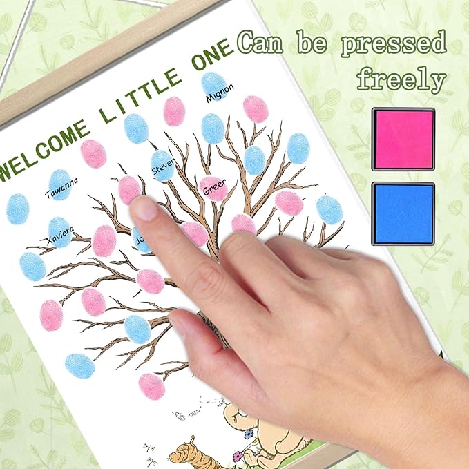 QZCYU Winnie Baby Shower Decorations, Gender Reveal Party Decorations, Gender Reveal Fingerprint Tree,Boy or Girl Gender Reveal Supplies Fingerprint Tree Canvas