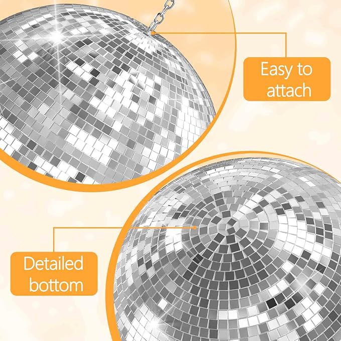 16 Inch Silver Disco Ball LED Light,Silver Glass Mirror Ball Light for Party,Christmas Decorations,USB Powered Mirror Disco Ball for Nightclub,Bar,Wedding,DJ Party Lighting(16inch)