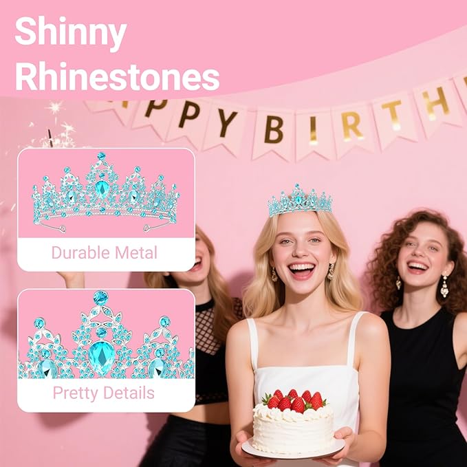 Tiara Crown for Women, Headband Hair Accessories for Birthday Wedding Party Costume (C-Blue)