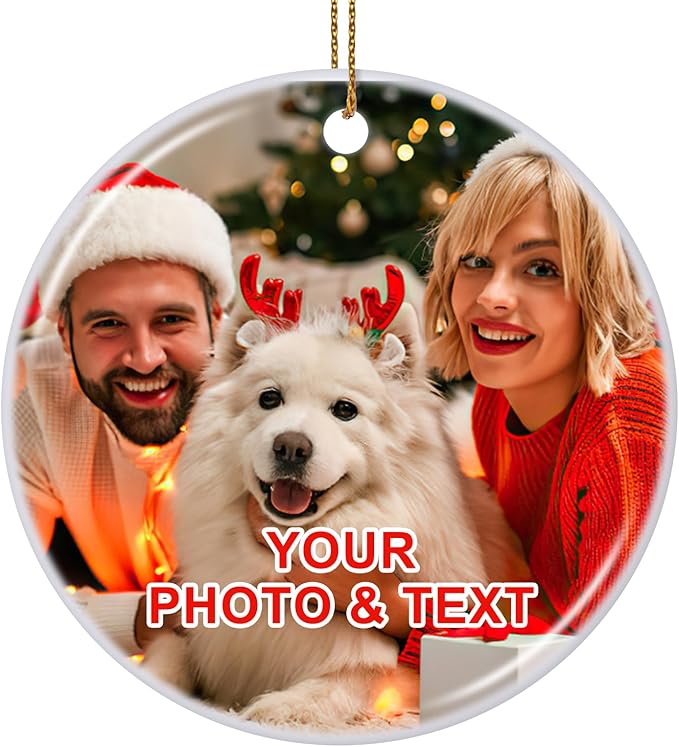 Custom Ceramic Christmas Ornaments with Photo Text - Personalized New Home Christmas Hanging Decorations Decorations