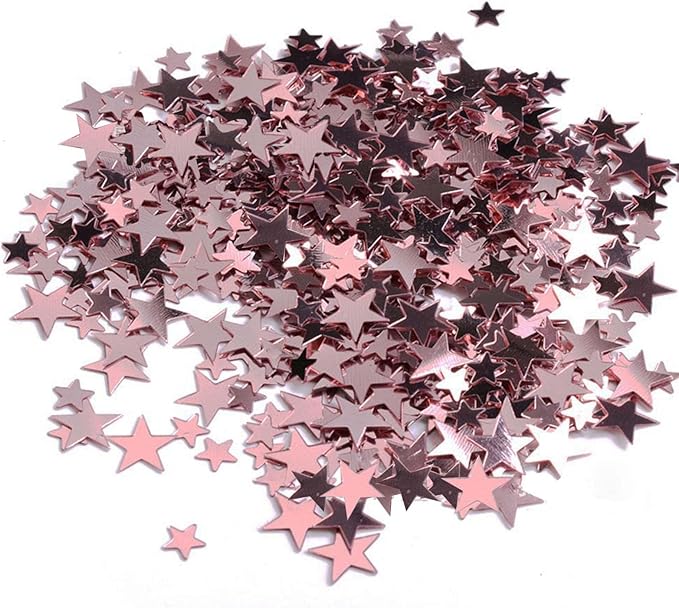 60g Star Confetti Glitter Star Table Confetti, Metallic Foil Stars Glitter, Table Decorations for Party Wedding birthday graduation Decorations(Rose Gold Set, 10mm and 6mm)