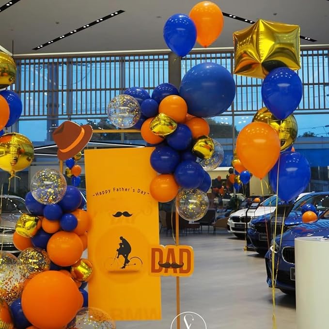 Blue and Orange Balloons Garland Arch Kit, 156 Pcs Royal Blue Orange and Light Blue Latex Balloon Different Sizes 18 12 10 5 inch for Birthday Graduation Space Themed Party Decorations