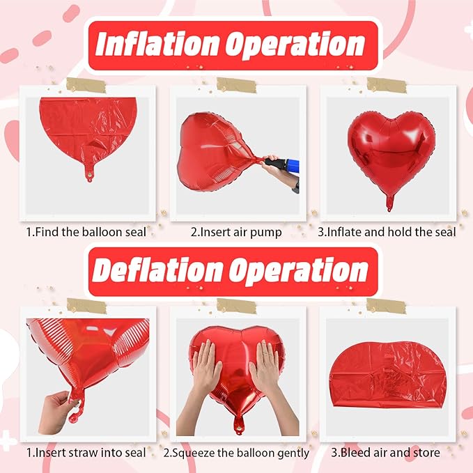 Red Heart Balloons, 18 Inch Red Heart Foil Shape Balloon, 12PCS Large Love Foil Helium Romantic Balloons for Birthday Baby Shower Marriage Wedding Bridal Engagement Anniversary Valentines Decoration