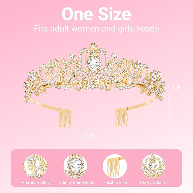 Tiara Crown for Women, Headband Hair Accessories for Birthday Wedding Party Costume