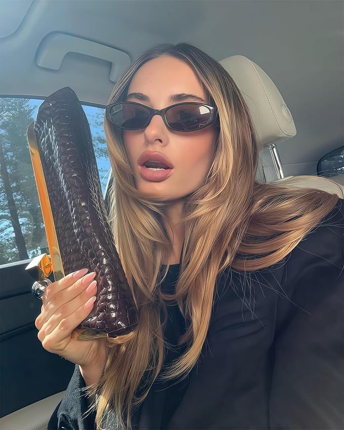 Retro Oval Sunglasses for Women Chic Cat Eye 90s Sunnies Lightweight Narrow Shades Trendy UV protection Sun Glasses