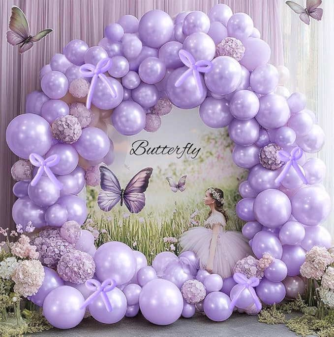 Pearl Purple Balloon Double Stuffed Lavender Balloons Garland Dark Royal Purple Arch Kit with Long Balloons Different Size for Birthday Wedding Baby Shower Mermaid Decoration