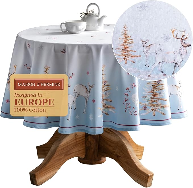 Maison d' Hermine Table Cloth Round Table 100% Cotton 63 Inches Fall Tablecloth Reusable Everyday Use for Thanksgiving Christmas Decorations Dining Farmhouse Party (Fairy Tale Forest)