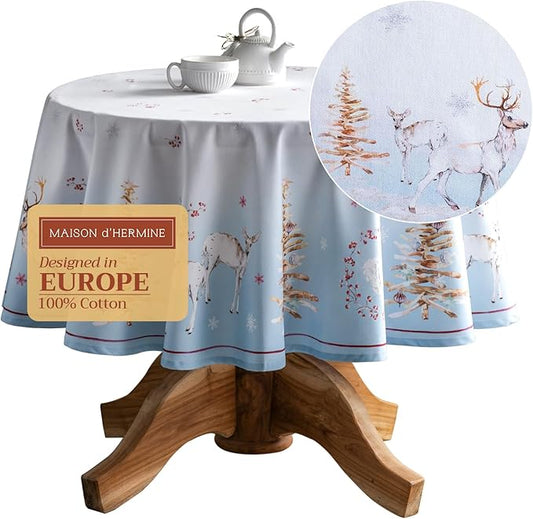 Maison d' Hermine Table Cloth Round Table 100% Cotton 63 Inches Fall Tablecloth Reusable Everyday Use for Thanksgiving Christmas Decorations Dining Farmhouse Party (Fairy Tale Forest)