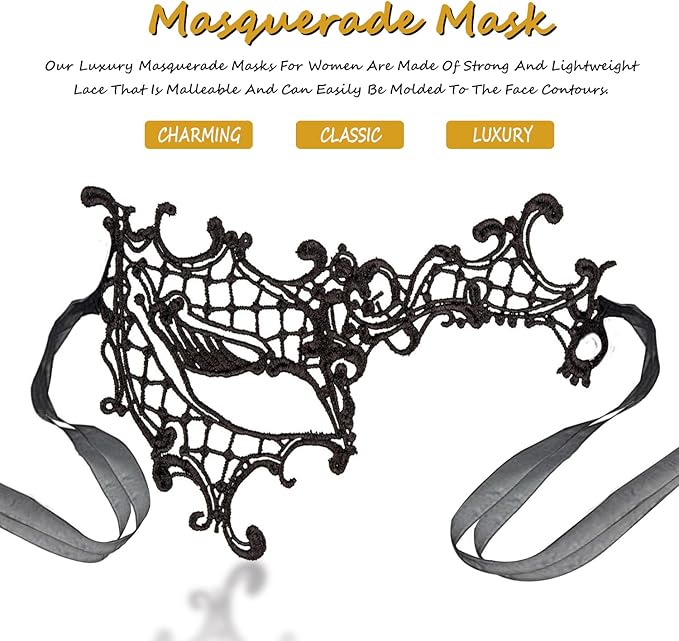 Masquerade Mask for Women Lace Masks for Venetian Party Costume Halloween Carnival