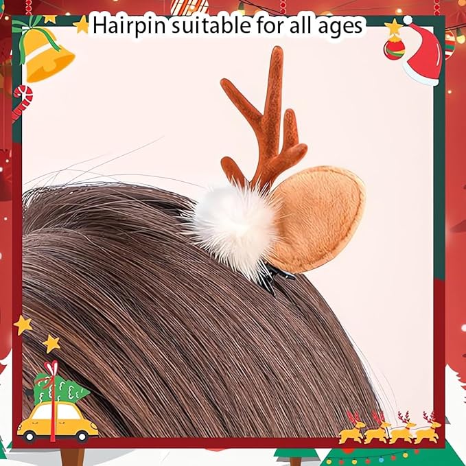 Christmas Reindeer Antlers Headband Hair Clips Brown Deer Ears with Elk Design Deer Antlers Decor Christmas Party Holiday Deer Ears Costume Headband Hairpin for Women Girls Hair Accessories