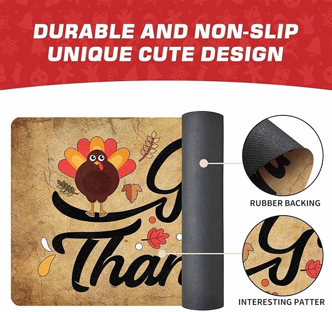 InterestPrint Happy-Thanksgiving Welcome Mat for Front Door Autumn Turkey Doormat Floor Mats Indoor Outdoor Home Living Room Kitchen Thanksgiving Decoration
