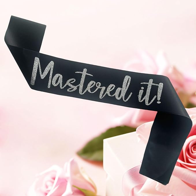 Graduation Mastered It Sash Class of 2025 Glitter Satin Sash for Masters Congrats Grad Decorations Grad Party Supplies,Black Silver