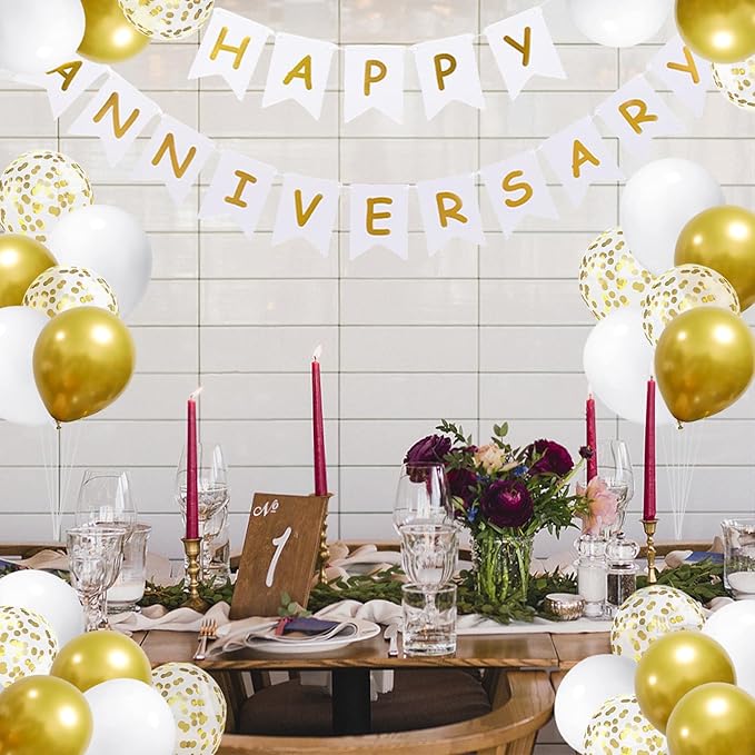 Happy Anniversary Banner Valentines Day Wedding Party Decorations Love Party and Background Indoor Outdoor Decorations (Banner Balloon)