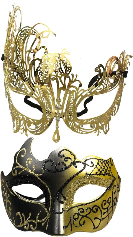 Masquerade Mask for Couple Mardi Gras Venetian Party Mask Set Halloween Costume Accessory