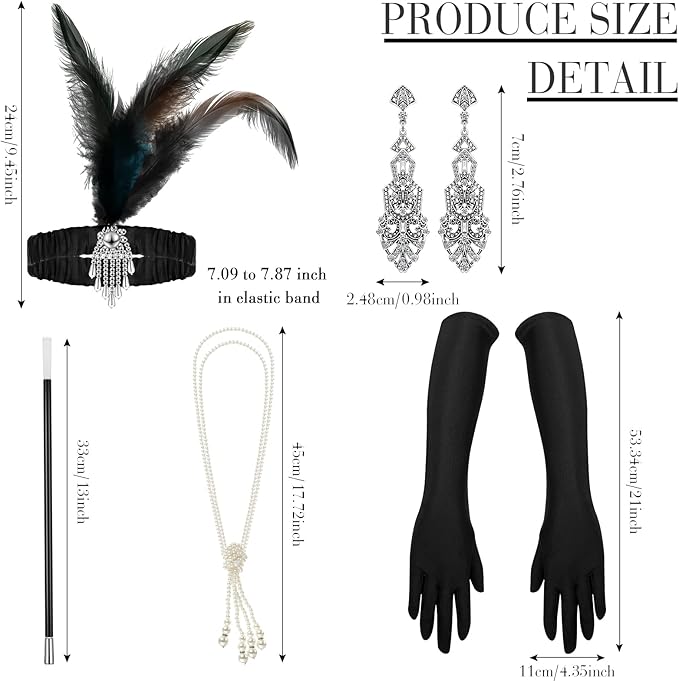 Zhanmai 6 Pcs Flapper Dress Flapper Costumes for Women 1920s Accessories Set Headband Pearl Necklace Earrings Gloves Stick