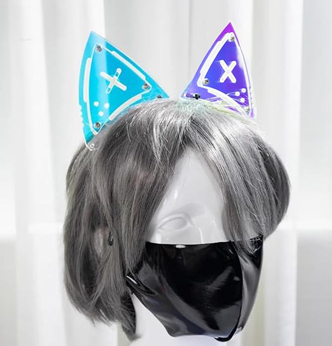 Cyberpunk Colorful Ear Hairband Fish Bone Hair Accessories COS Props (X Blue)