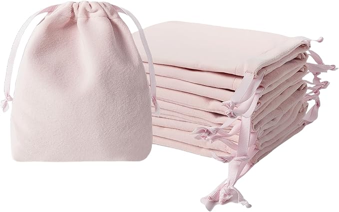 12pcs Light Pink Velvet Drawstring Bags 3x4 inches Small Velvet Cloth Gift Bags Jewelry Pouches for Storage Wedding Party Favor Christmas