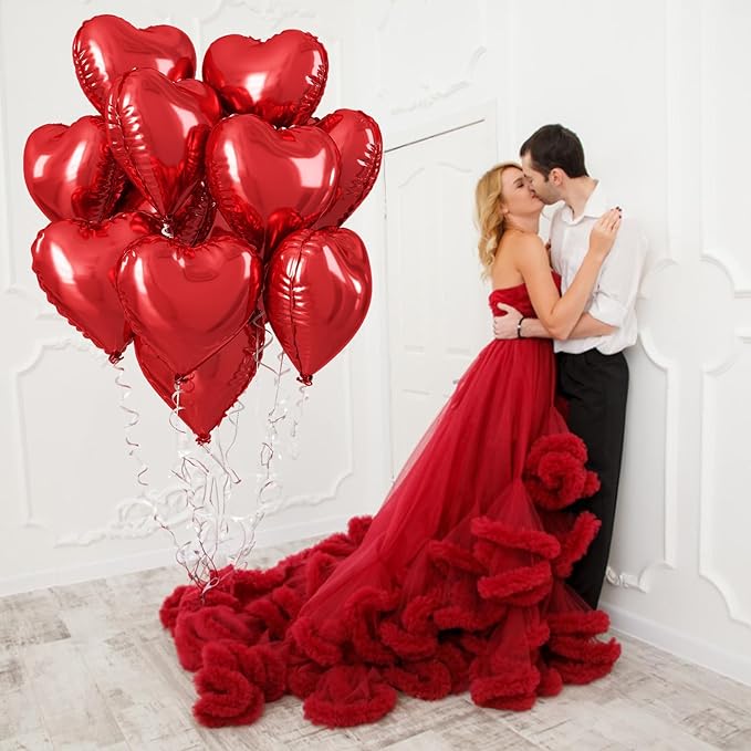 Red Heart Balloons, 18 Inch Metallic Red Foil Balloon Helium 10Pcs Large Ruby Heart Shape Foil Balloons for Wedding Girls Women Birthday Anniversary Bachelorette Valentines Day Baby Shower Mother Day