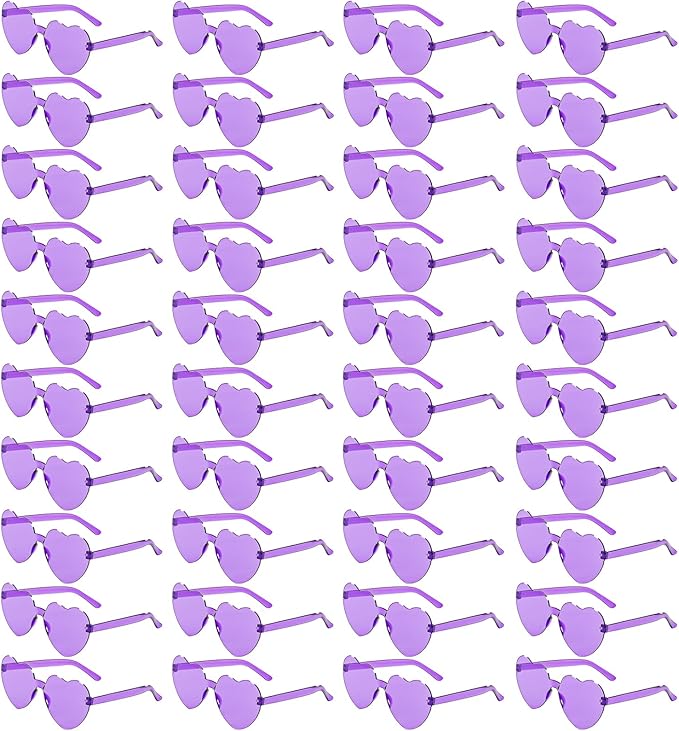 40 Pairs Heart Shaped Sunglasses Bulk, Colorful Rimless Fun Heart Sunglasses for Women Party Favors
