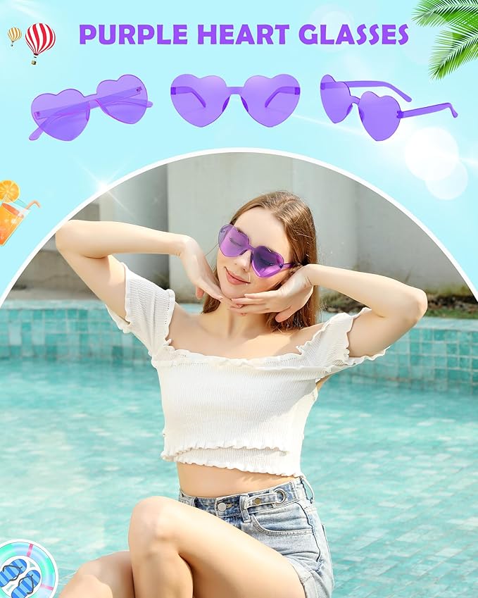 40 Pairs Heart Shaped Sunglasses Bulk, Colorful Rimless Fun Heart Sunglasses for Women Party Favors