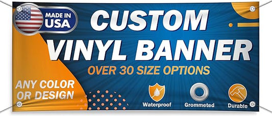 Custom Banners and Signs for Business - Upload Multiple Photo - 37 Sizes, 35 Background Colors & 20 Fonts - 13 oz Vinyl, Custom Banner Personalized, Birthday Banner