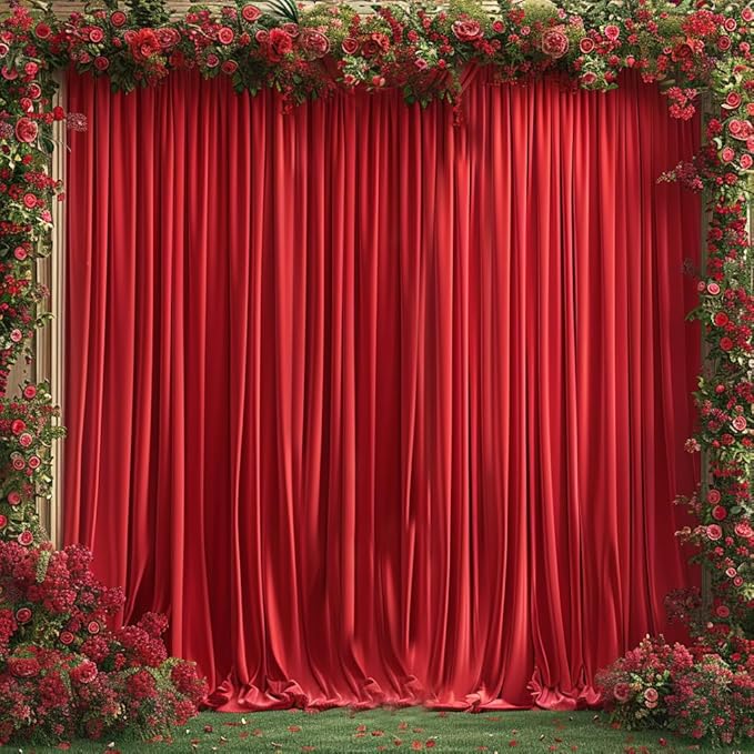 30x10ft Wrinkle Free Red Backdrop Curtain for Parties Soft Fabric Drapes Wedding Red Curtain Backdrop for Birthday Party Decorations Background for Photography 5x10ft, 6 Panels