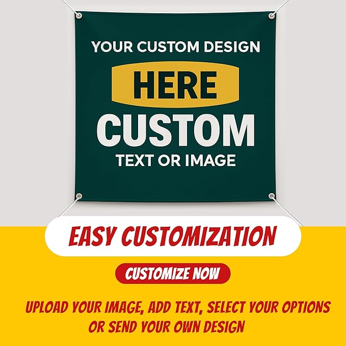 Custom Vinyl Banner with 150+ Sizes – Personalized Outdoor or Indoor Sign – Any Color & Design – Made in USA – Party, Business, Event Use